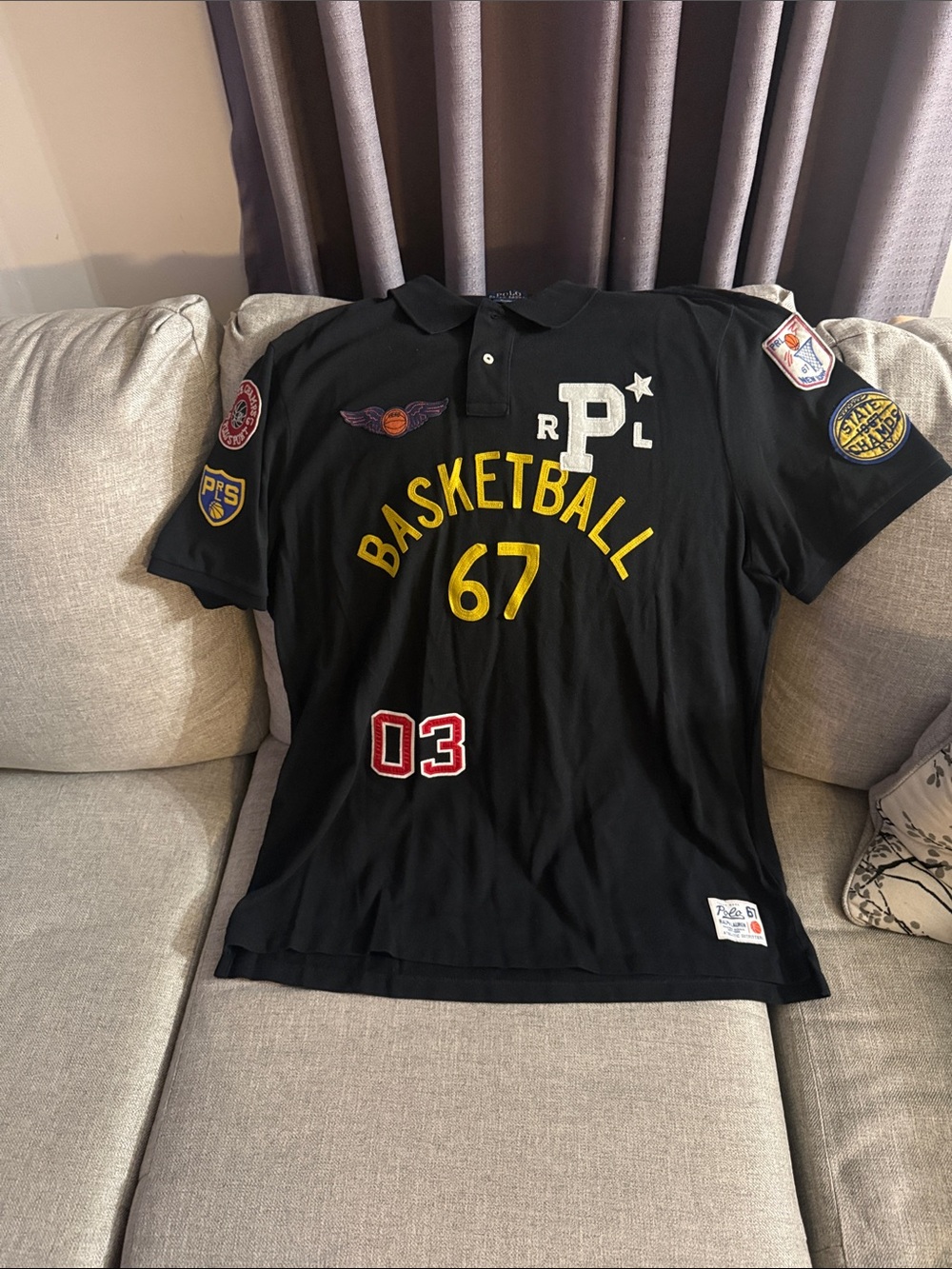 Ralph Lauren Black Polo Shirt with Navy Label and Gold Text